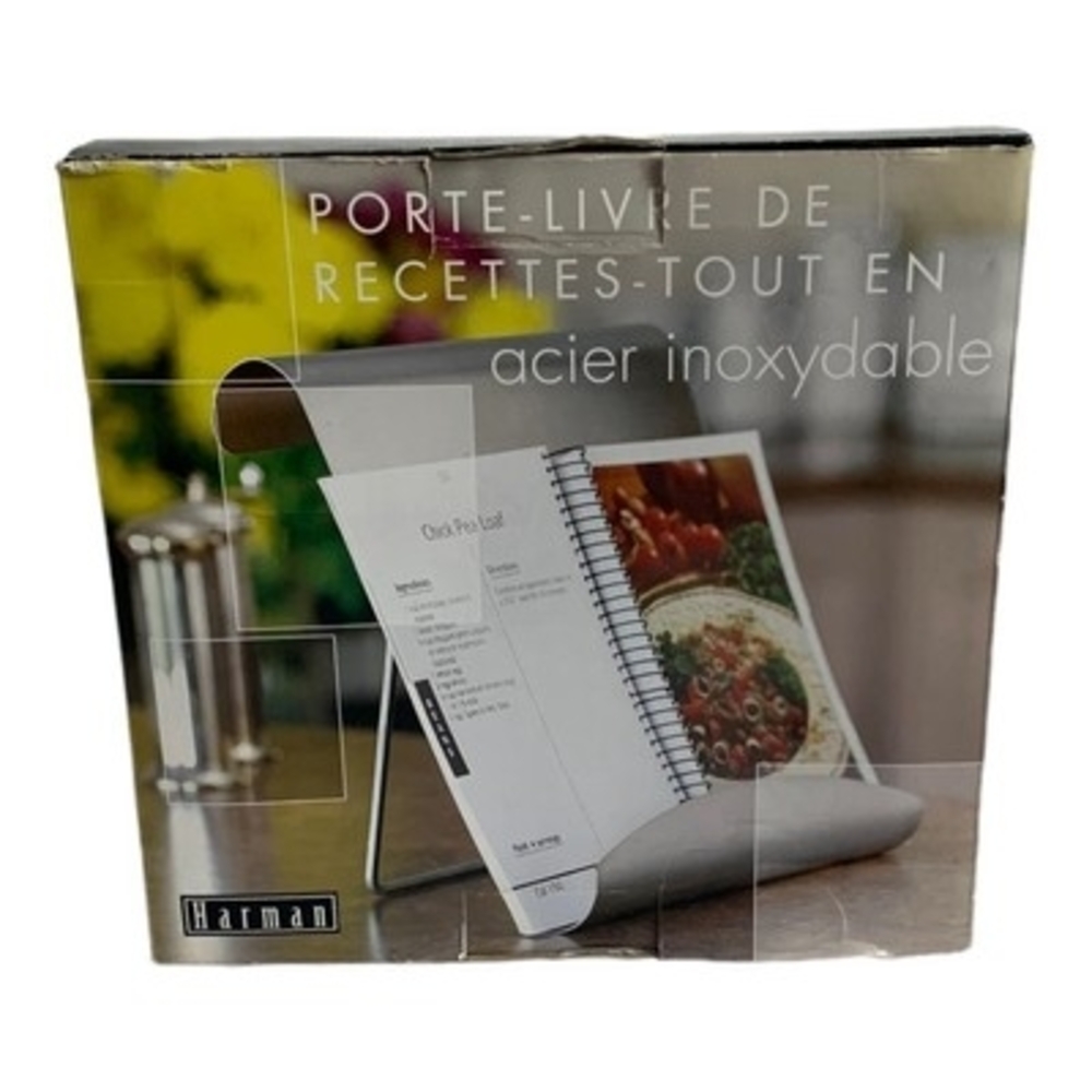 Harman Stainless Steel Book Holder Cookbook Stand Portable Foldable Easel NIB